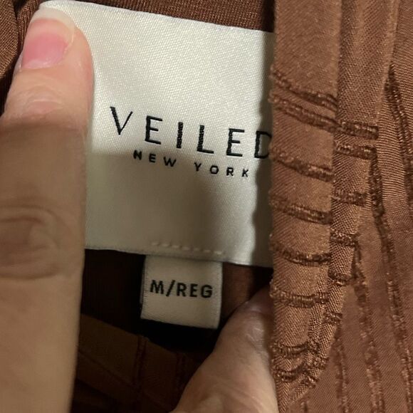 VEILED New York Textured Rayon Balloon Sleeve Blouse - Brown Cocoa - Picture 7 of 15